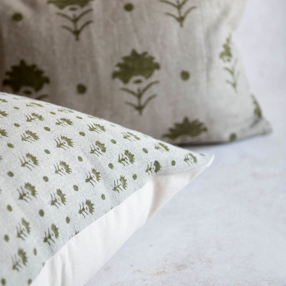 Linen Hand Block-Printed Pillow Cover No. 0227