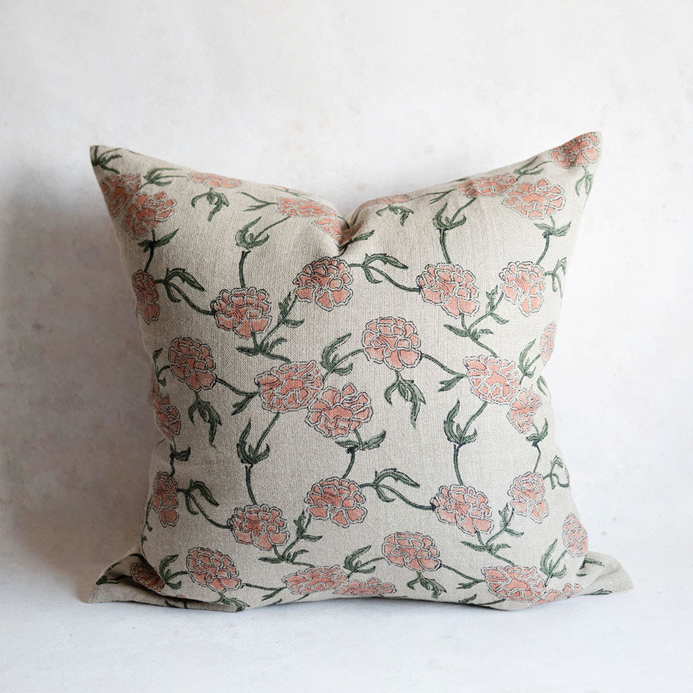 Linen Hand Block-Printed Pillow Cover No. 0225