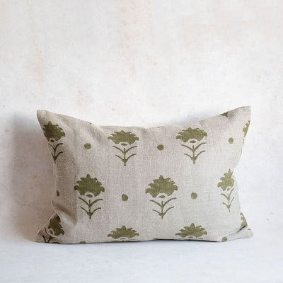 Linen Hand Block-Printed Pillow Cover No. 0228