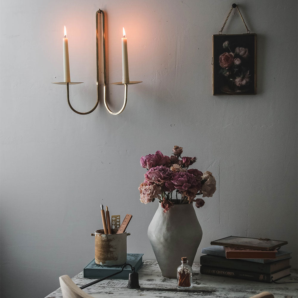 Hand Forged Brass Candle Holder - Double Arm
