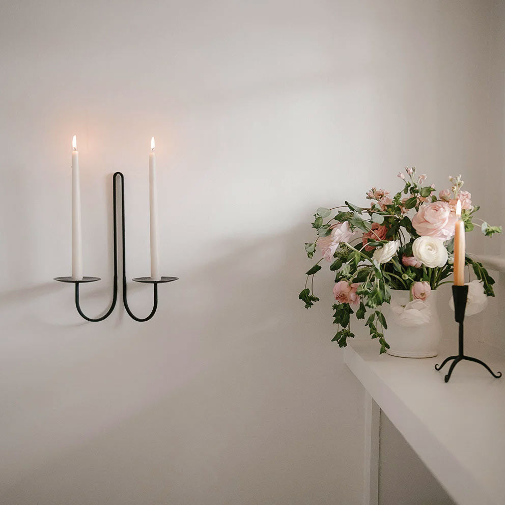 Hand Forged Iron Candle Holder - Double Arm