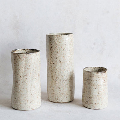 Brown Stoneware Cylinder Bud Vase