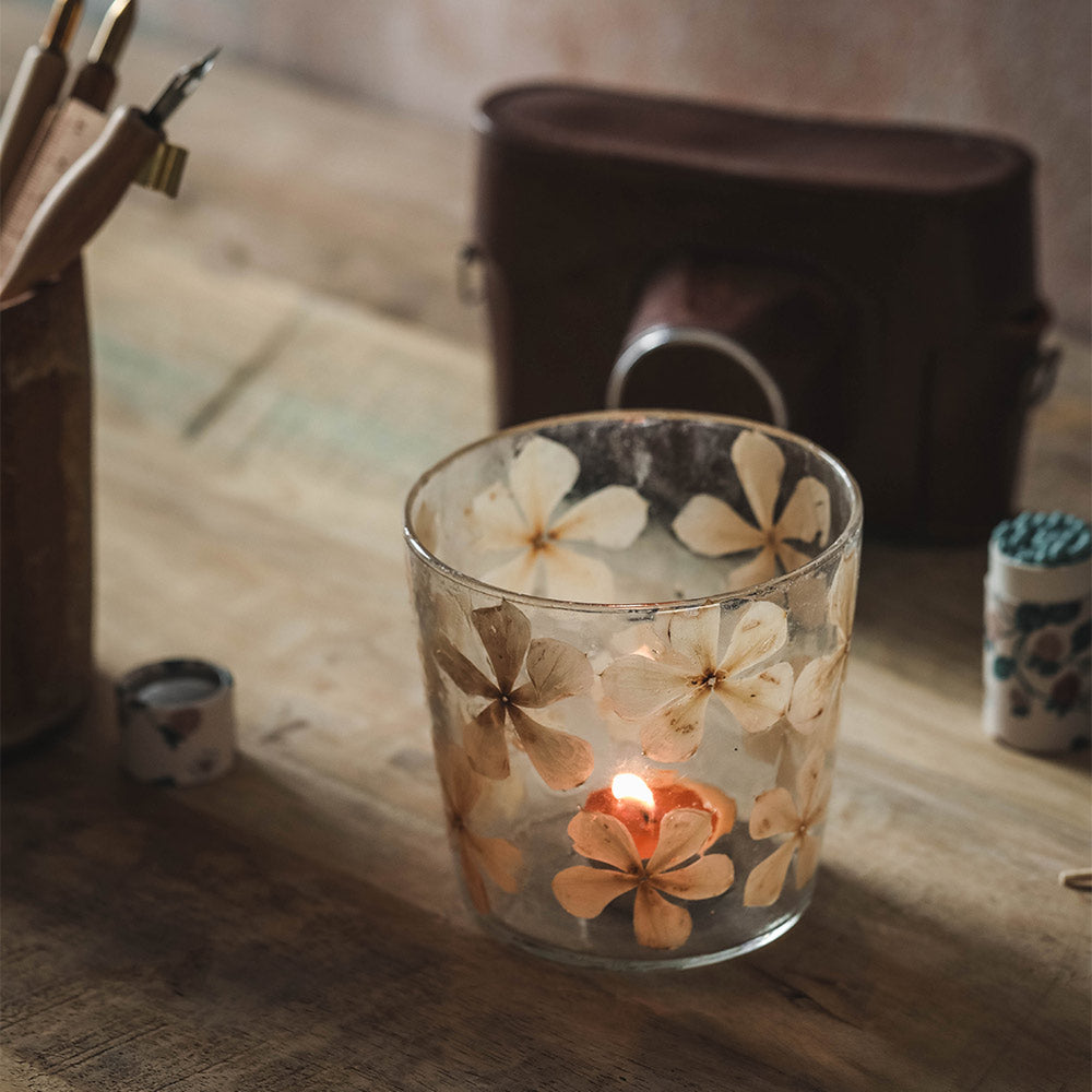 Everlasting Floral Glass Hurricane Candle Holder