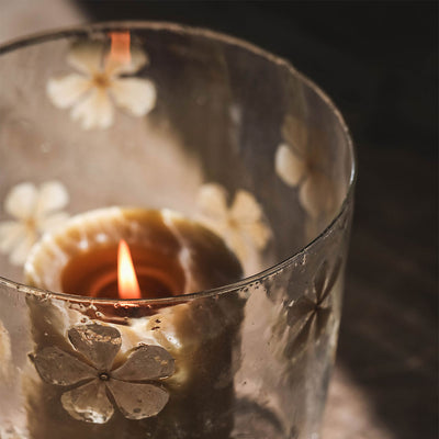 Everlasting Floral Glass Hurricane Candle Holder