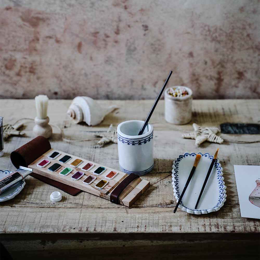 Hand-painted Porcelain Posy Tray - Indigo