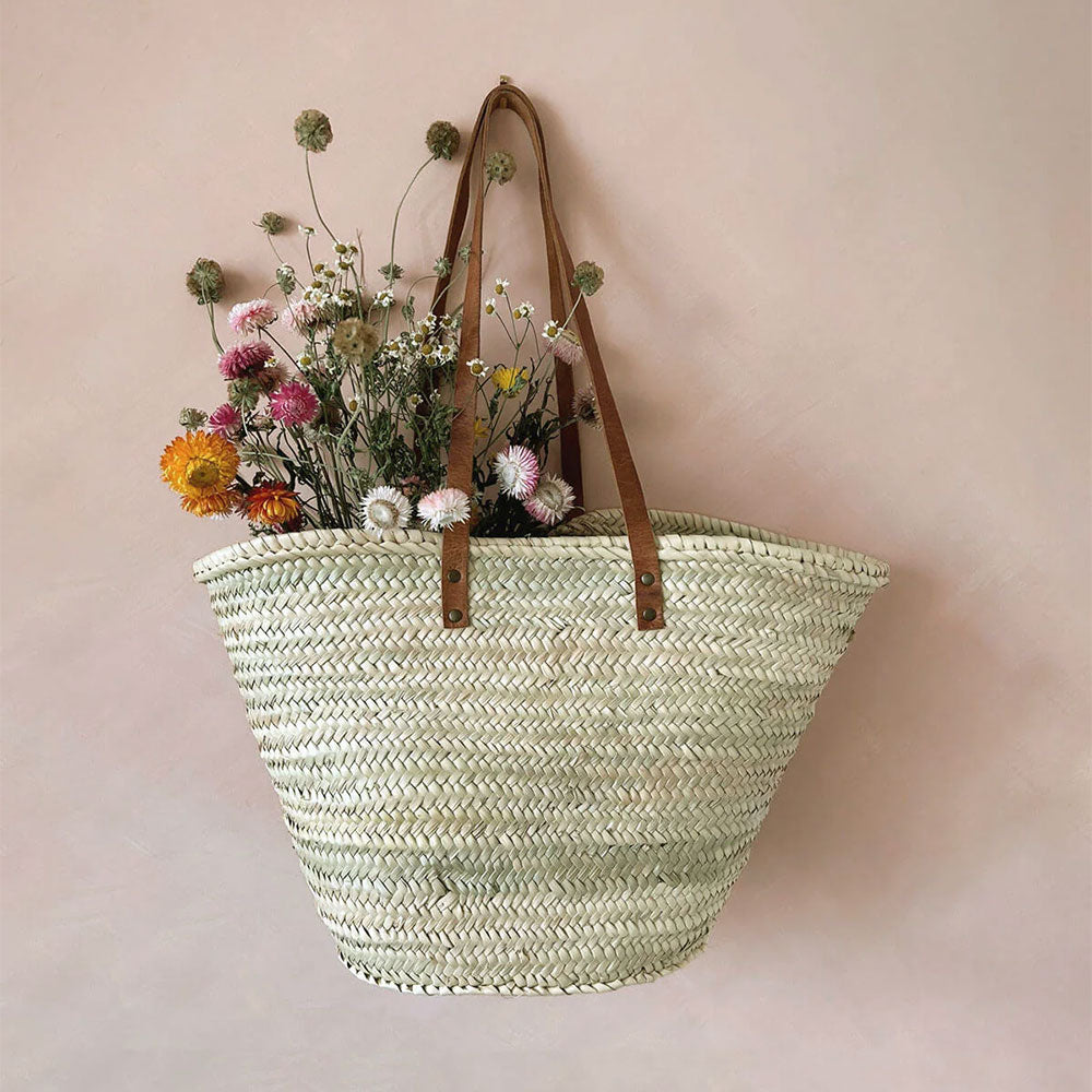 Palm Leaf Shopper with Leather Straps