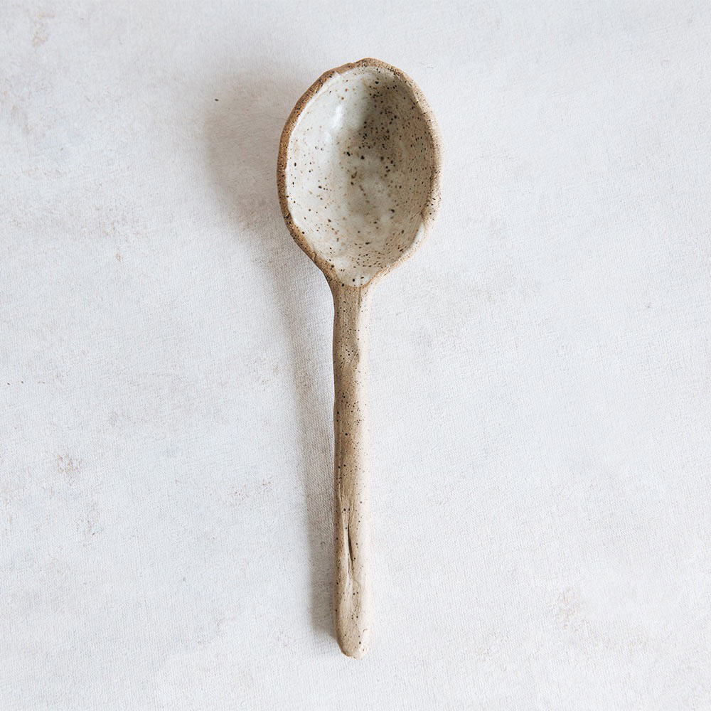 Rustic Brown Stoneware Serving Spoon