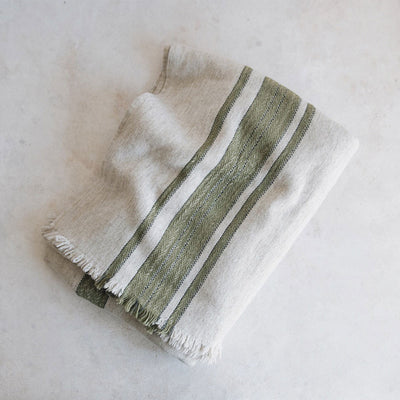 Wool Blend Throw - Olive Accent