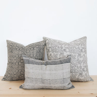 Linen Hand Block-Printed Pillow Cover Set No. 01213