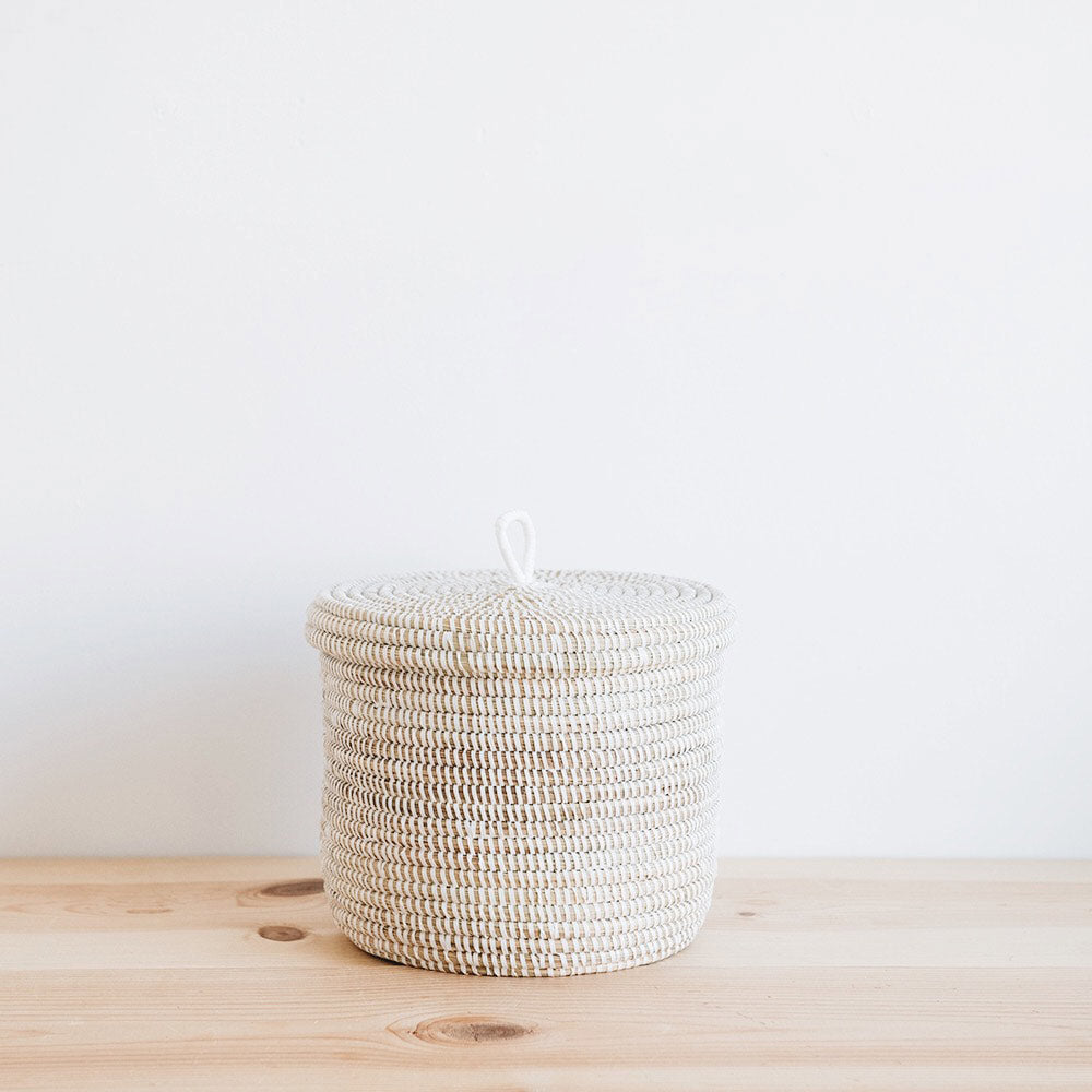 Woven Lidded Container Basket - White