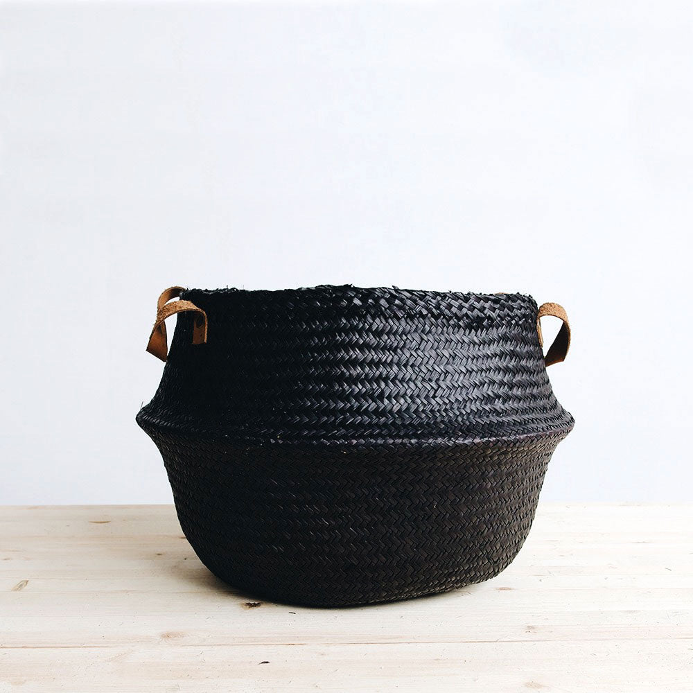 Dolly Belly Basket - Black - Leather Handle