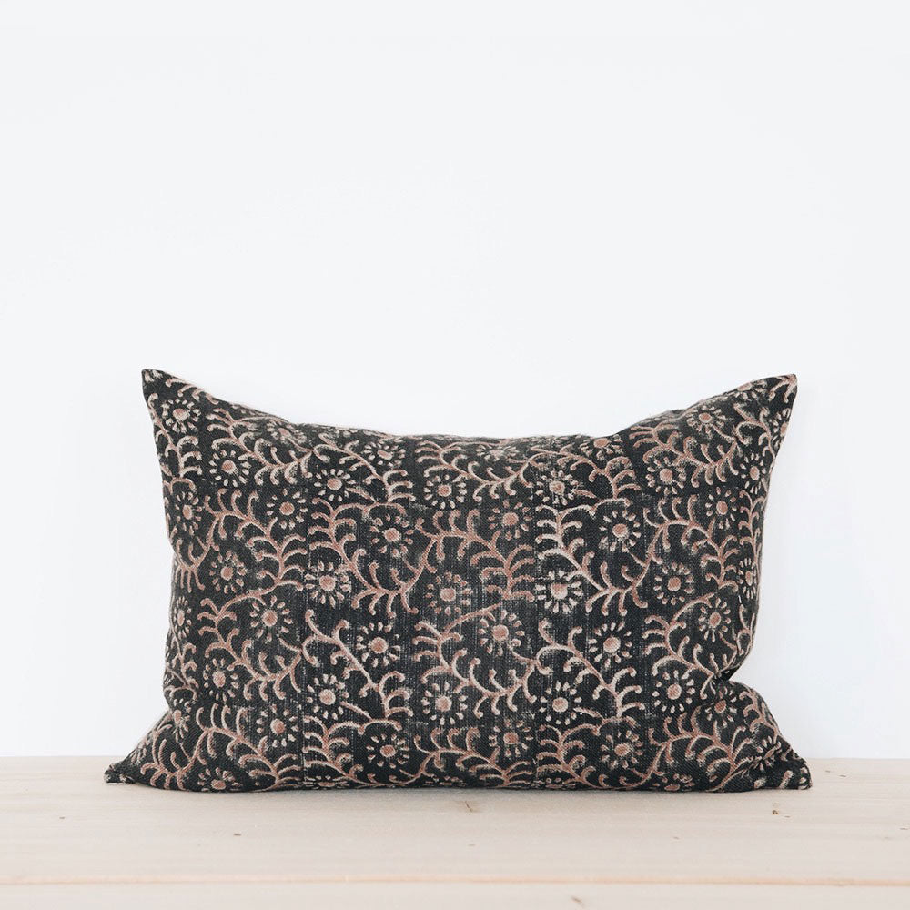Linen Hand Block-Printed Pillow Cover Set No. 0929