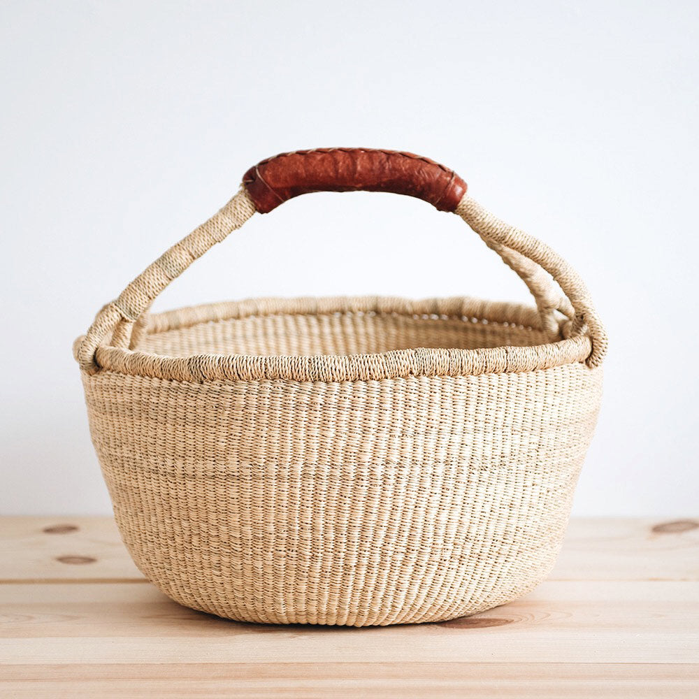 Bolga Basket - Brown Leather Handle