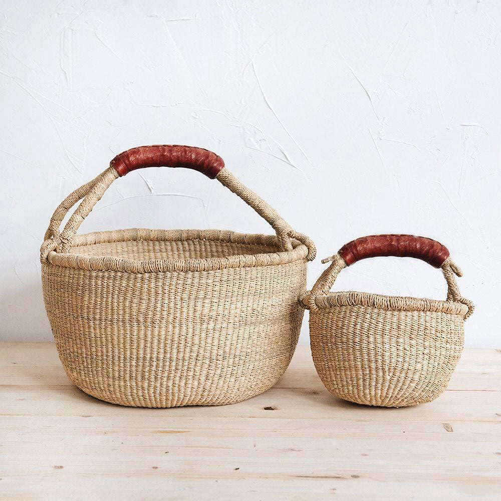 Mama & Mini Bolga Basket Set - Brown Leather