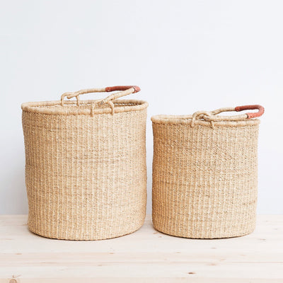 Natural Bolga Hamper Basket Set - Leather Handles