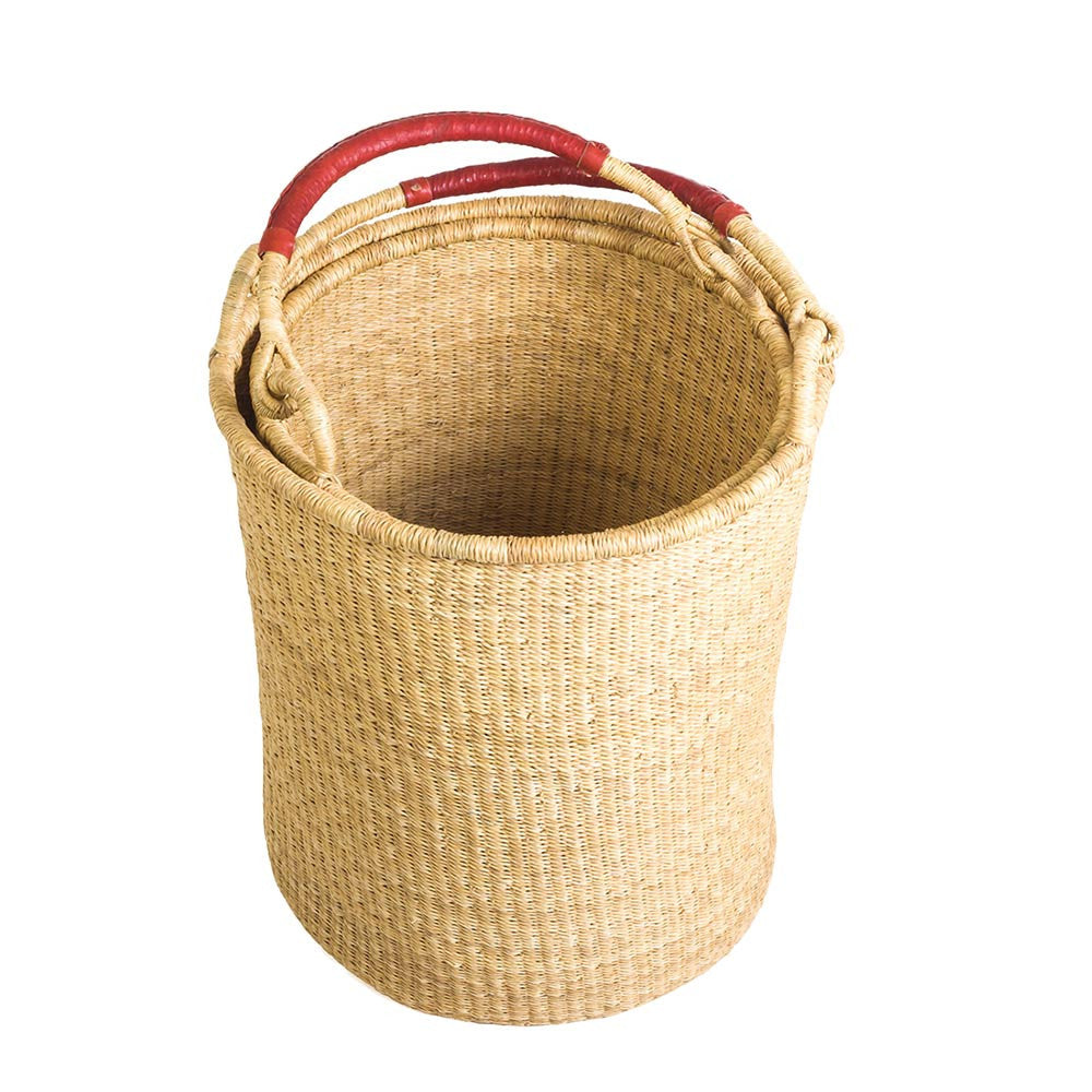 Natural Bolga Hamper Basket Set - Leather Handles