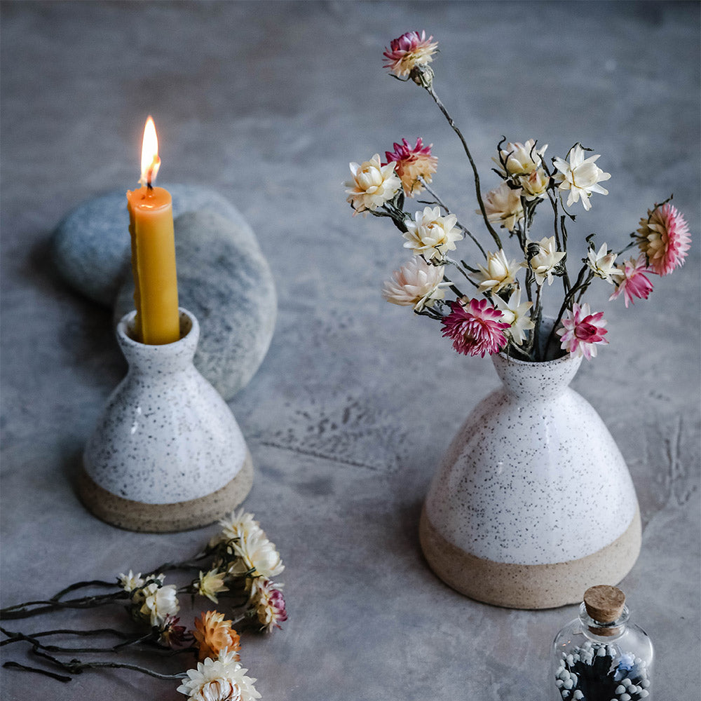 Ceramic Taper Candle Holder & Bud Vase In One
