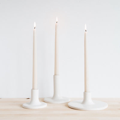 Ceramic Taper Candlestick - Wide - White