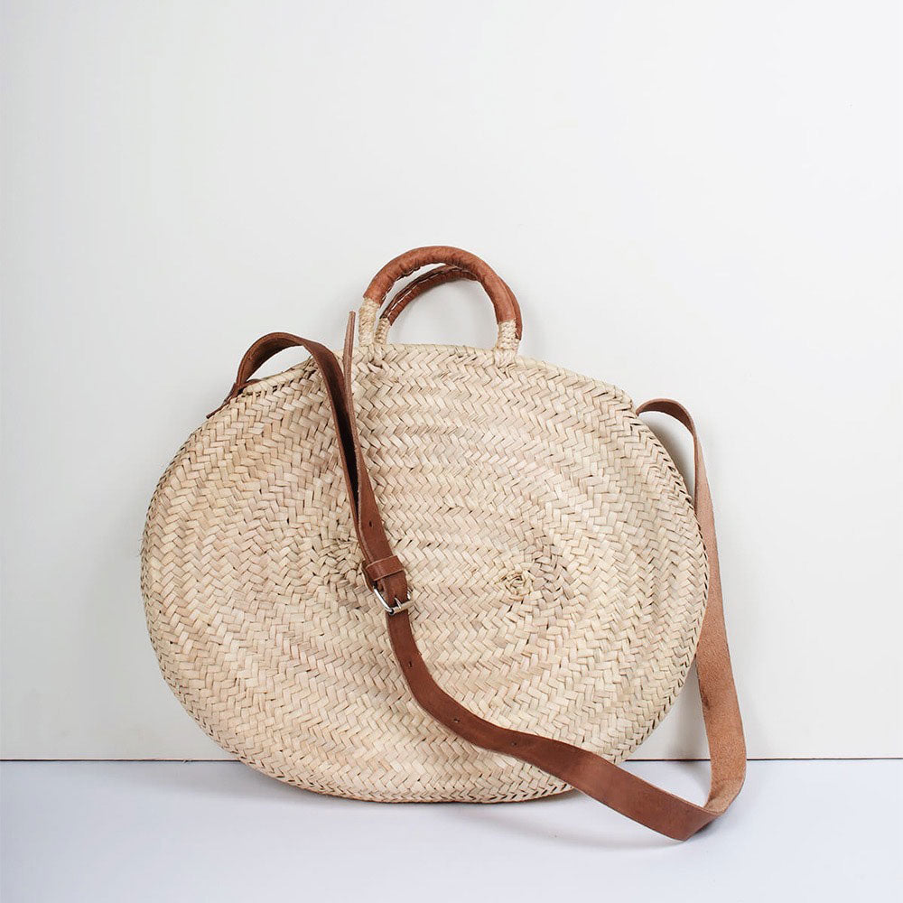 Palm Leaf Crossbody Basket Bag