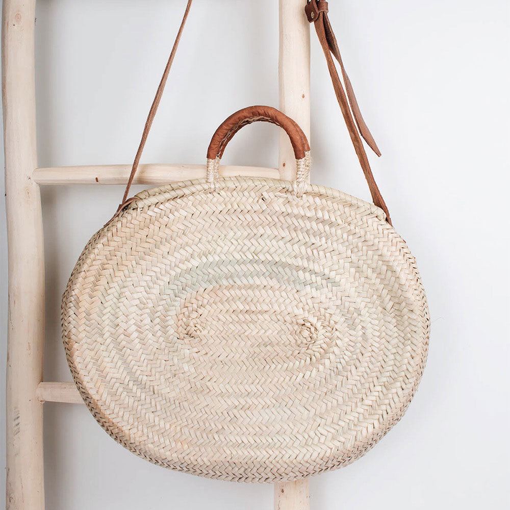 Palm Leaf Crossbody Basket Bag