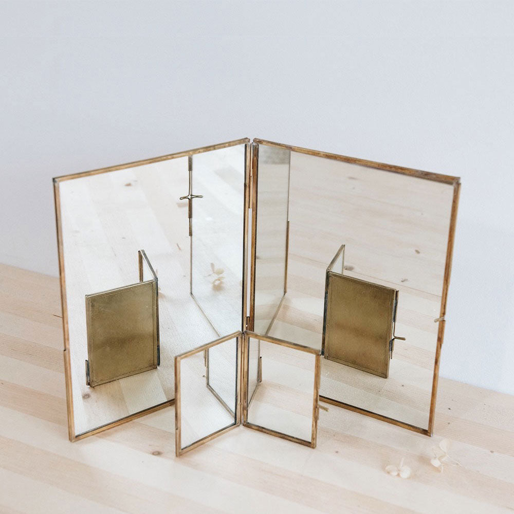 Folding Brass Standing Mirror