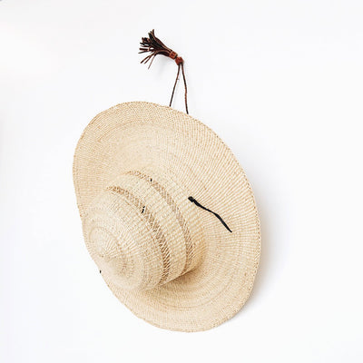 Ghanaian Lace Design Straw Hat - Large Brim