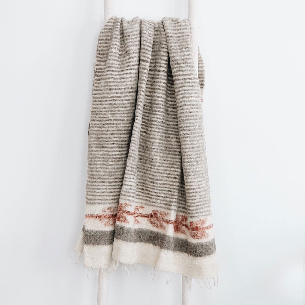 Hand Loomed Blanket - Grey/Cayenne