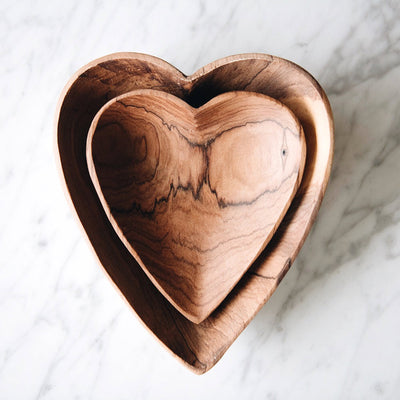 Wild Olive Wood Heart Serving Plate Set
