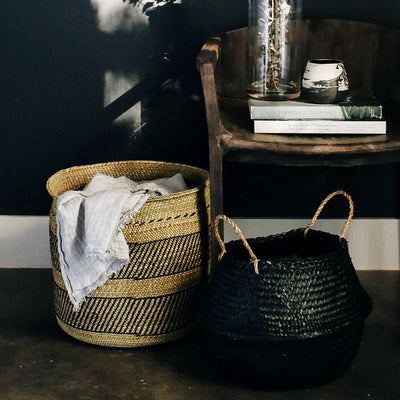 Woven African Iringa Storage Basket - Black