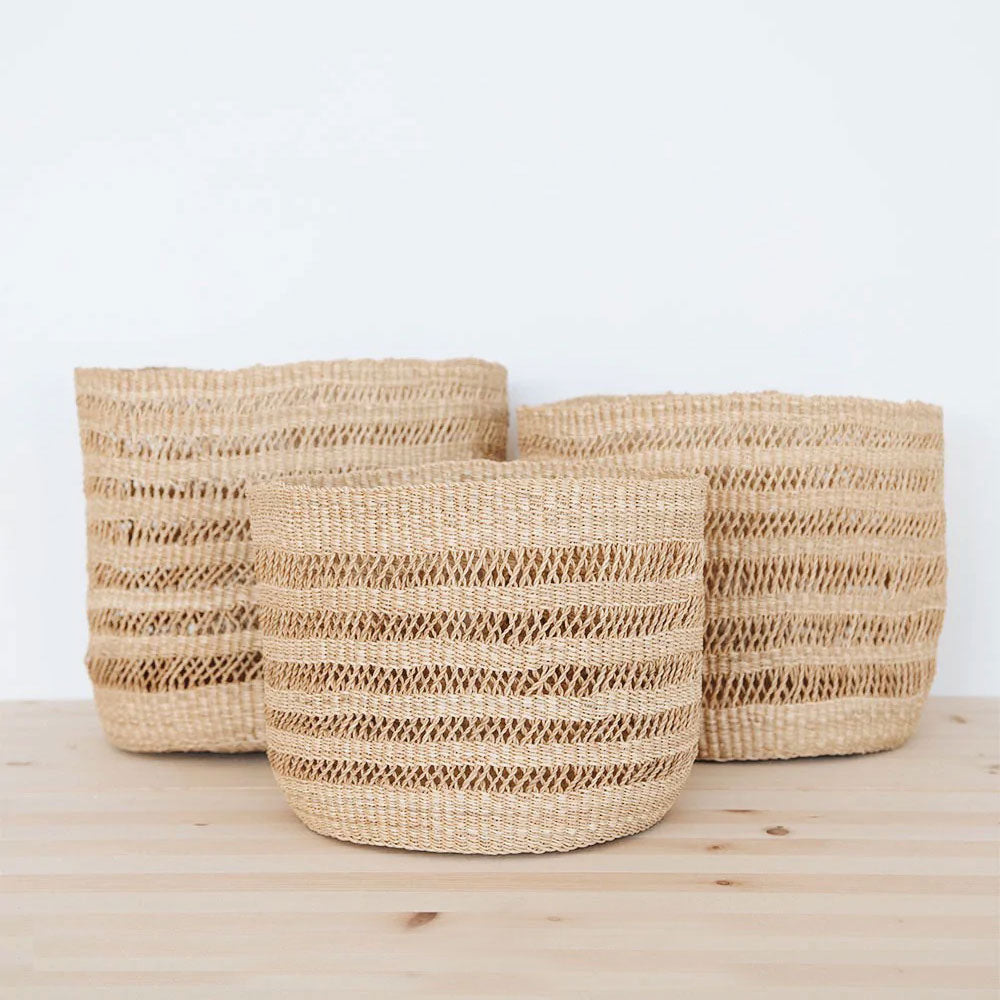 Elephant Grass Lace Basket Bin Set