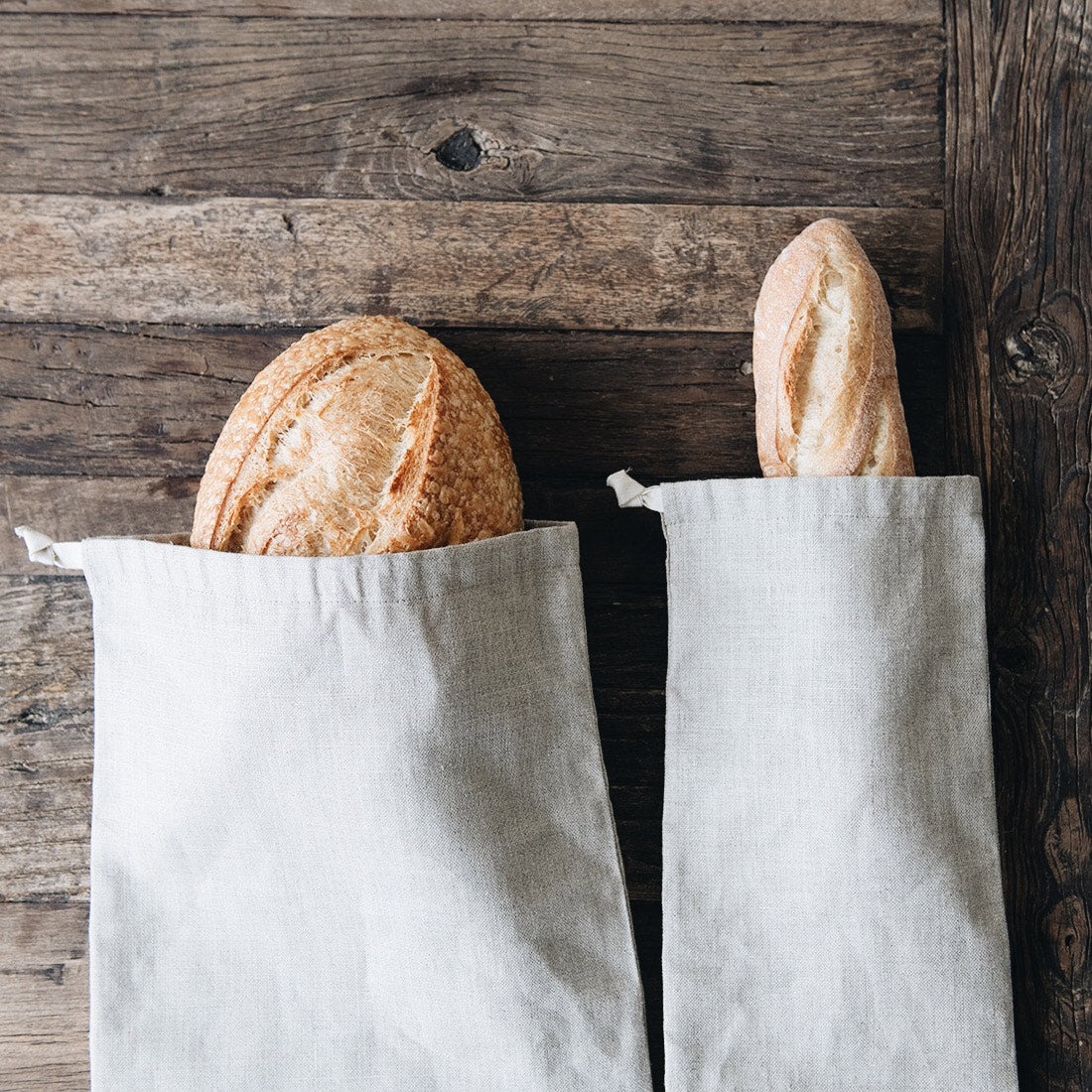 Striped Linen Baguette Bag. Zero Waste Bread Bag for Bread Storage