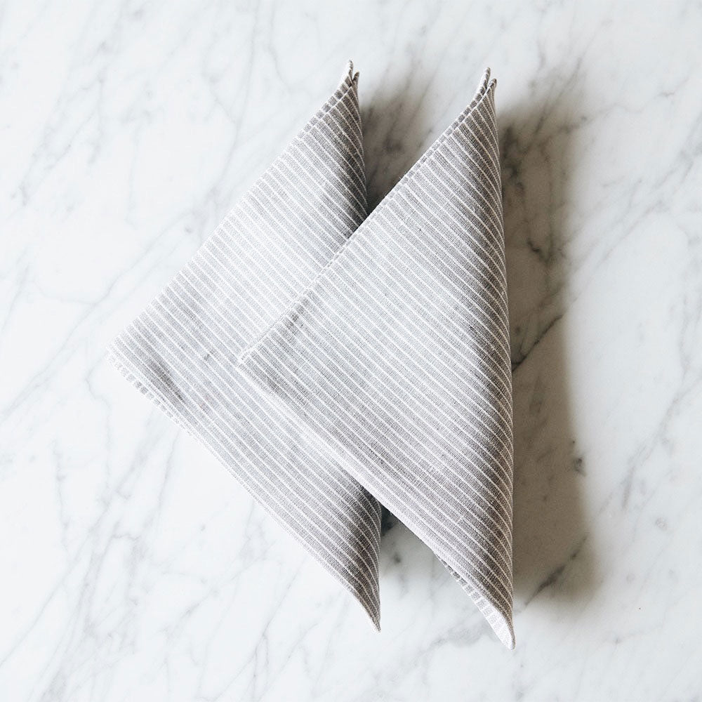 Linen Dinner Napkin Set - Grey Stripe