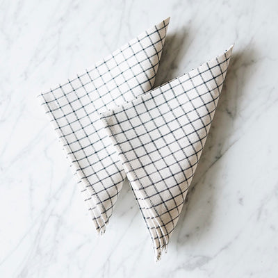 Linen Dinner Napkin Set - Taupe and Navy Check