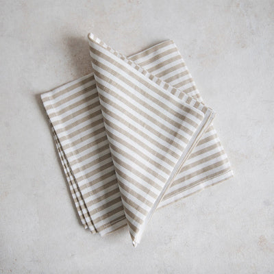 Linen Dinner Napkin Set - Oatmeal Stripe