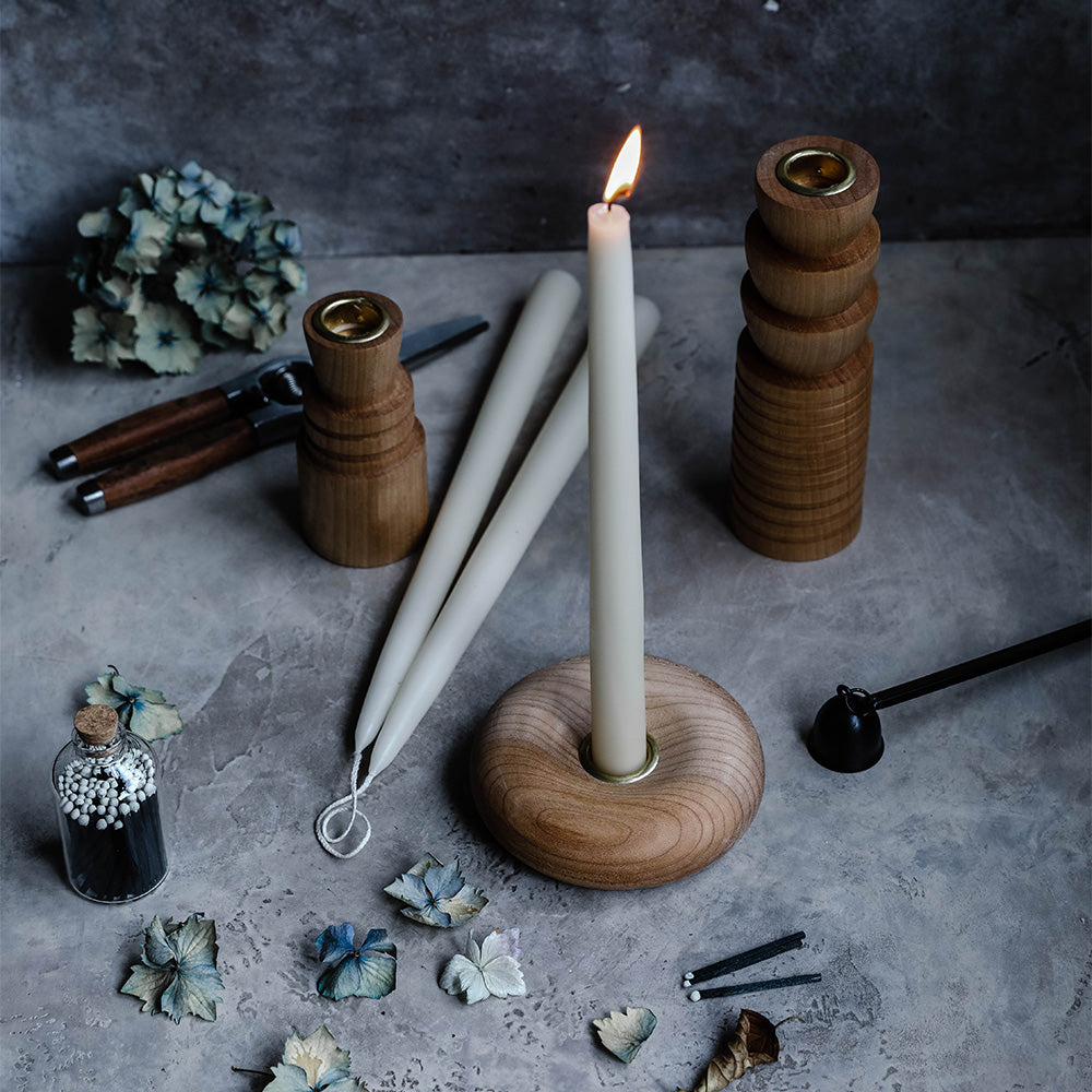 Hand-turned Wood Candlestick Holder Set