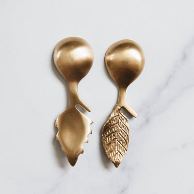 Mini Brass Leaf Spoon Set