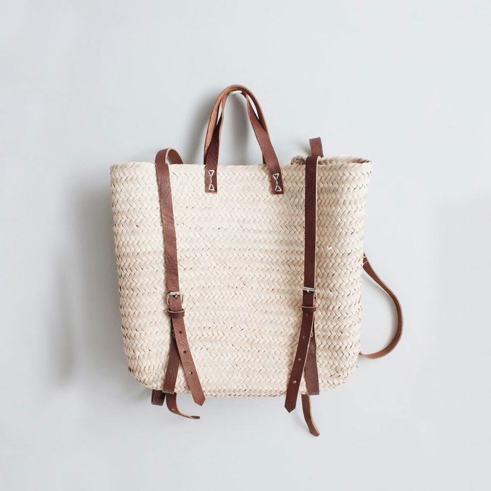 Palm Leaf Backpack with Leather Straps - Brown