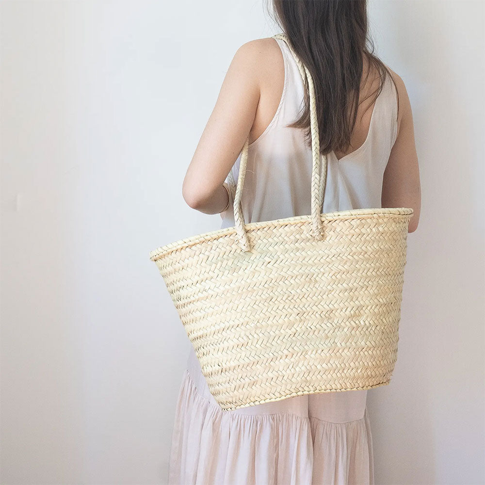 Moroccan Palm Leaf Basket with Long Handles