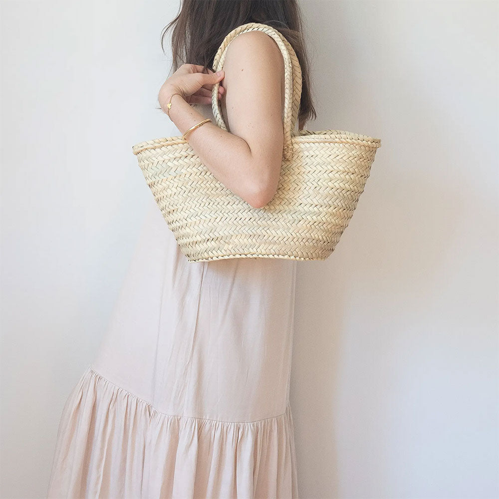 Moroccan Palm Leaf Basket with Long Handles