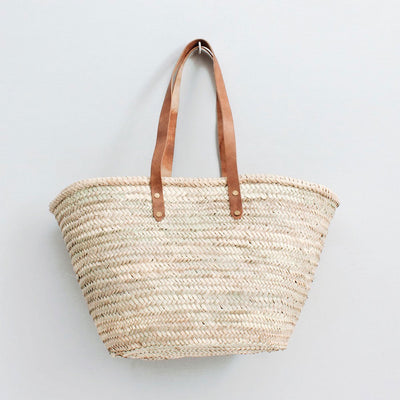Palm Leaf Shopper with Leather Straps