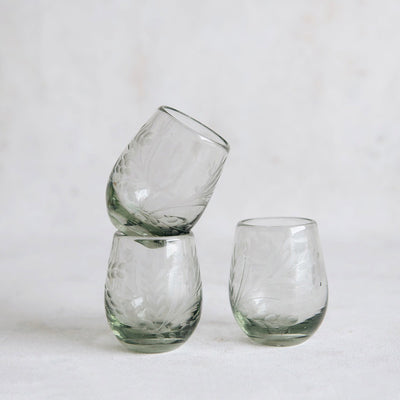 Petite Hand-etched Floral Recycled Glassware