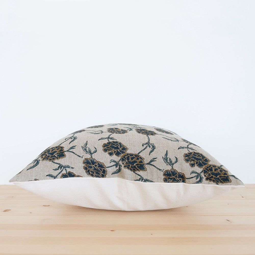 Linen Hand Block-Printed Pillow Cover No. 0221