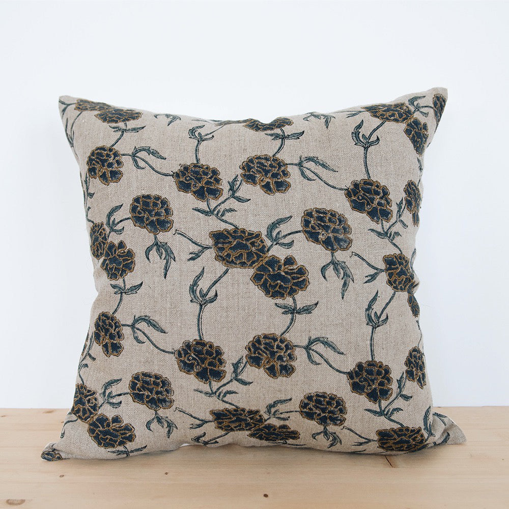 Linen Hand Block-Printed Pillow Cover No. 0221
