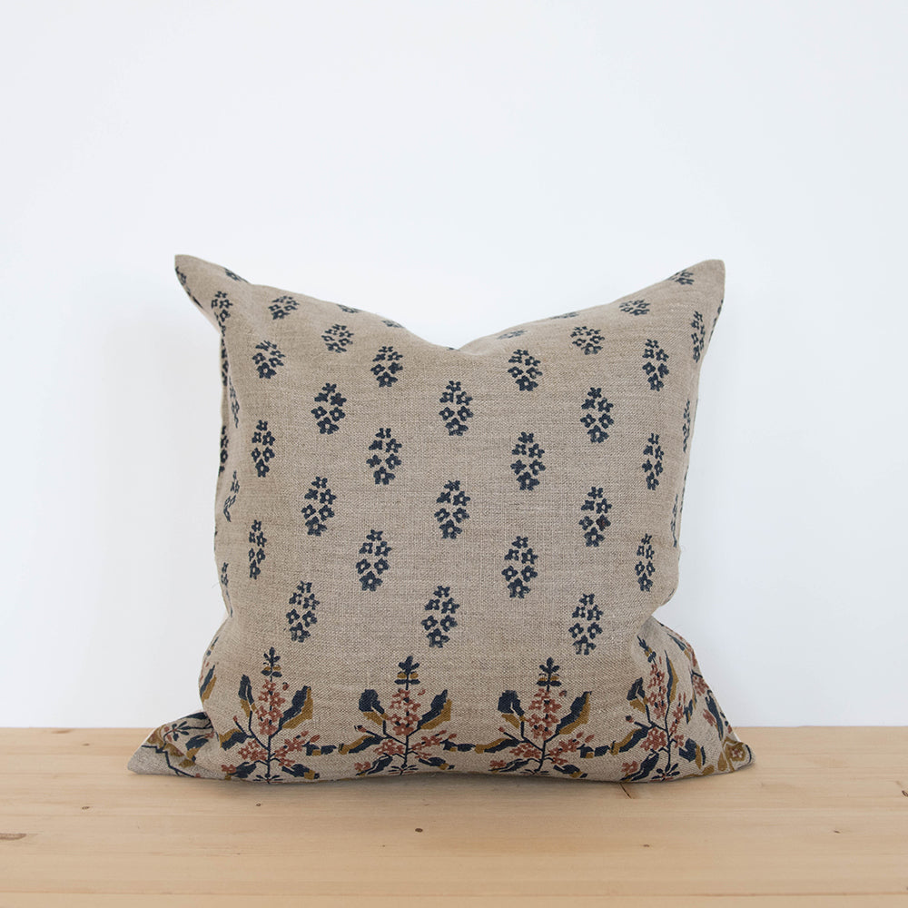 Linen Hand Block-Printed Pillow Cover No. 0222