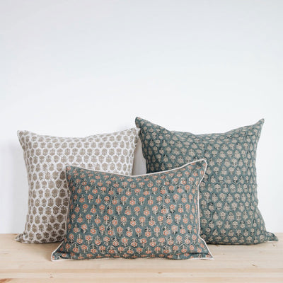 Linen Hand Block-Printed Pillow Cover Set No. 0272
