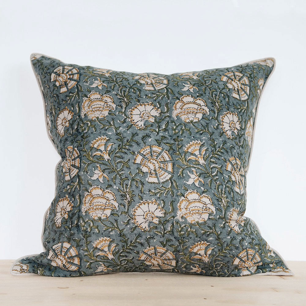 Linen Hand Block-Printed Pillow Cover No. 0705