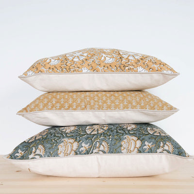 Linen Hand Block-Printed Pillow Cover Set No. 0708