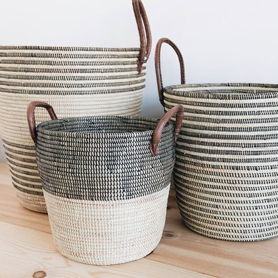 Storage Basket Set With Leather Handles