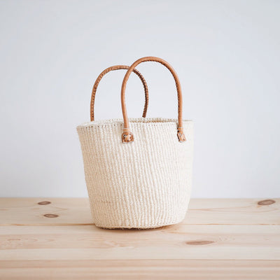 Sisal Shopper with Leather Handles - Natural