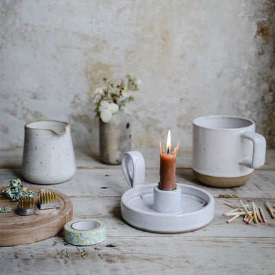 Stoneware Hurricane Candle Holder with Handle